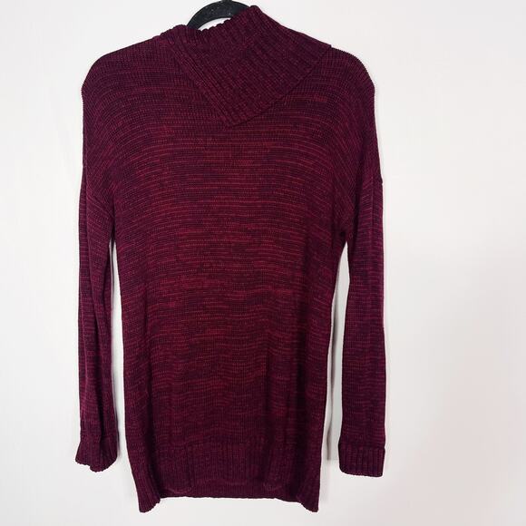 Matty M Small S Red Pink Marled Envelope Pullover Split Turtleneck Tunic Sweater - Picture 2 of 11